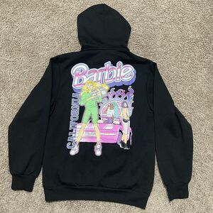 Barbie Hoodie Womens Small Black Sweater Mattel California Vibes Barbicore NWT